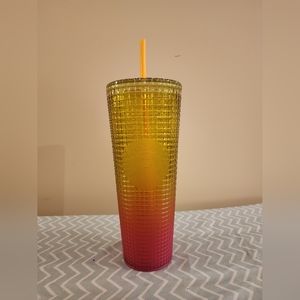 Starbucks tumbler venti Yellow Pink Ombre Grid